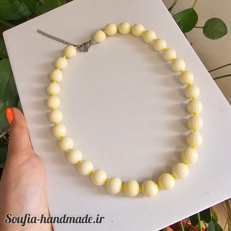 گردنبند آبنباتی مهره ای زرد کره ای پاستلی