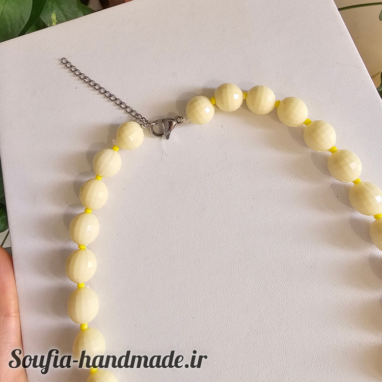 گردنبند آبنباتی مهره ای زرد کره ای پاستلی