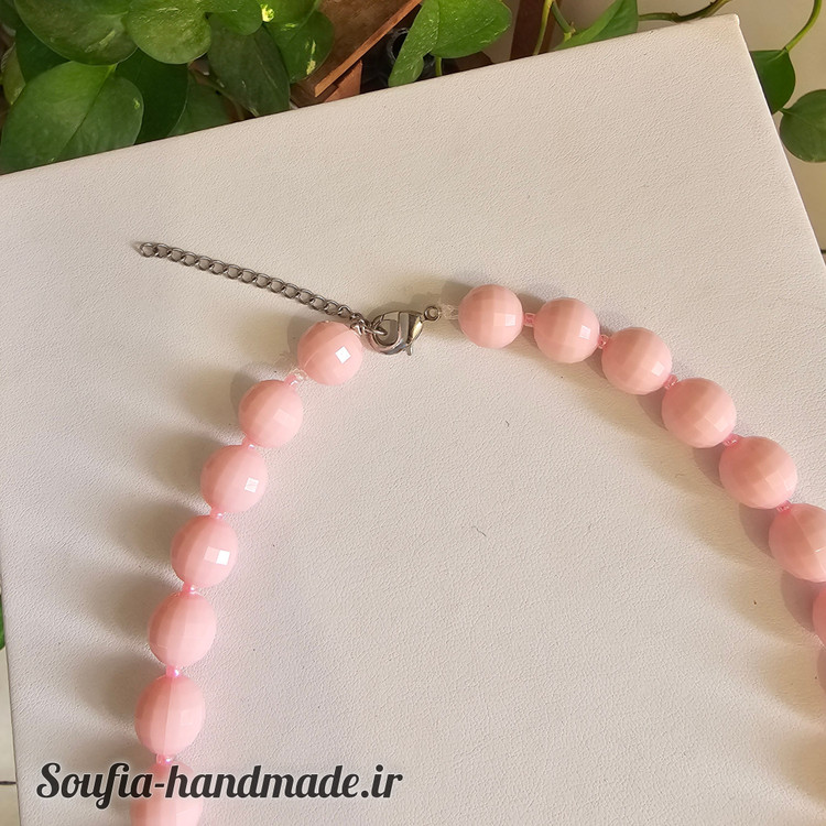گردنبند مهره ای آبنباتی پاستلی صورتی