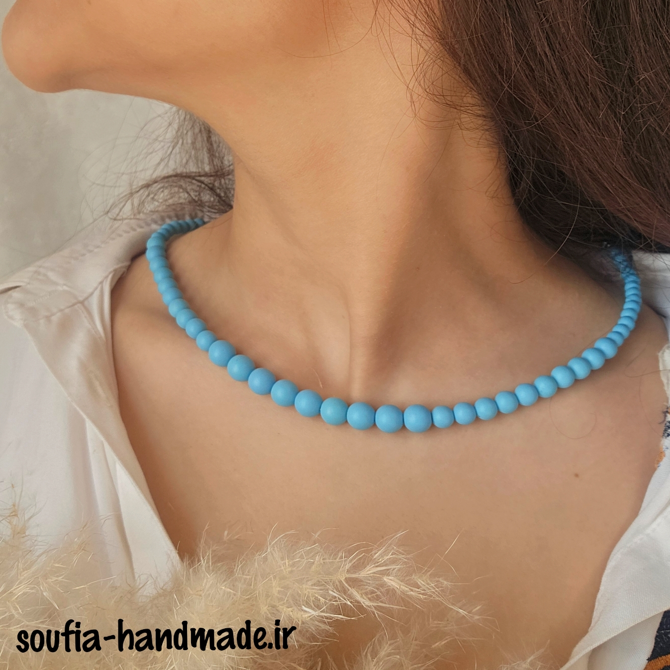گردنبند مهره ای مات آبی
