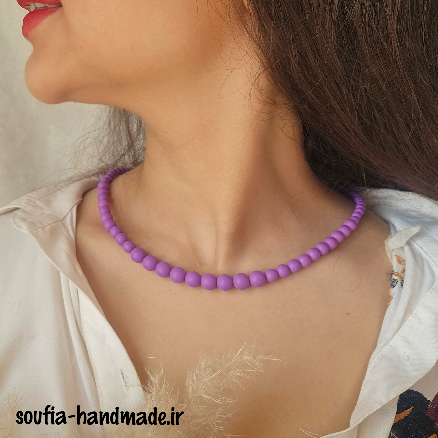 گردنبند مهره ای مات بنفش