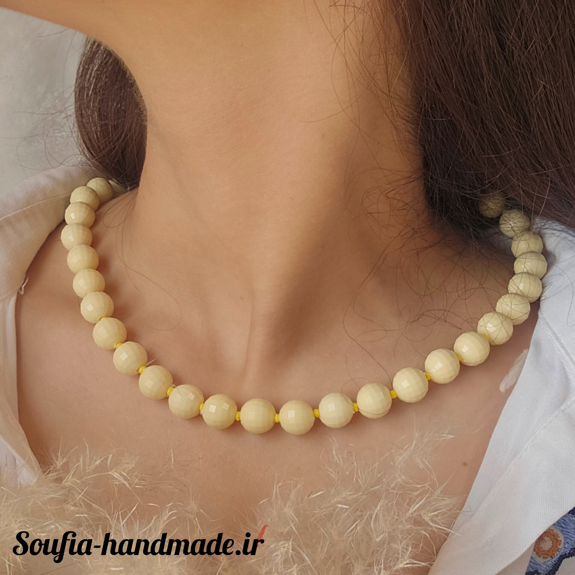 گردنبند آبنباتی مهره ای زرد کره ای پاستلی
