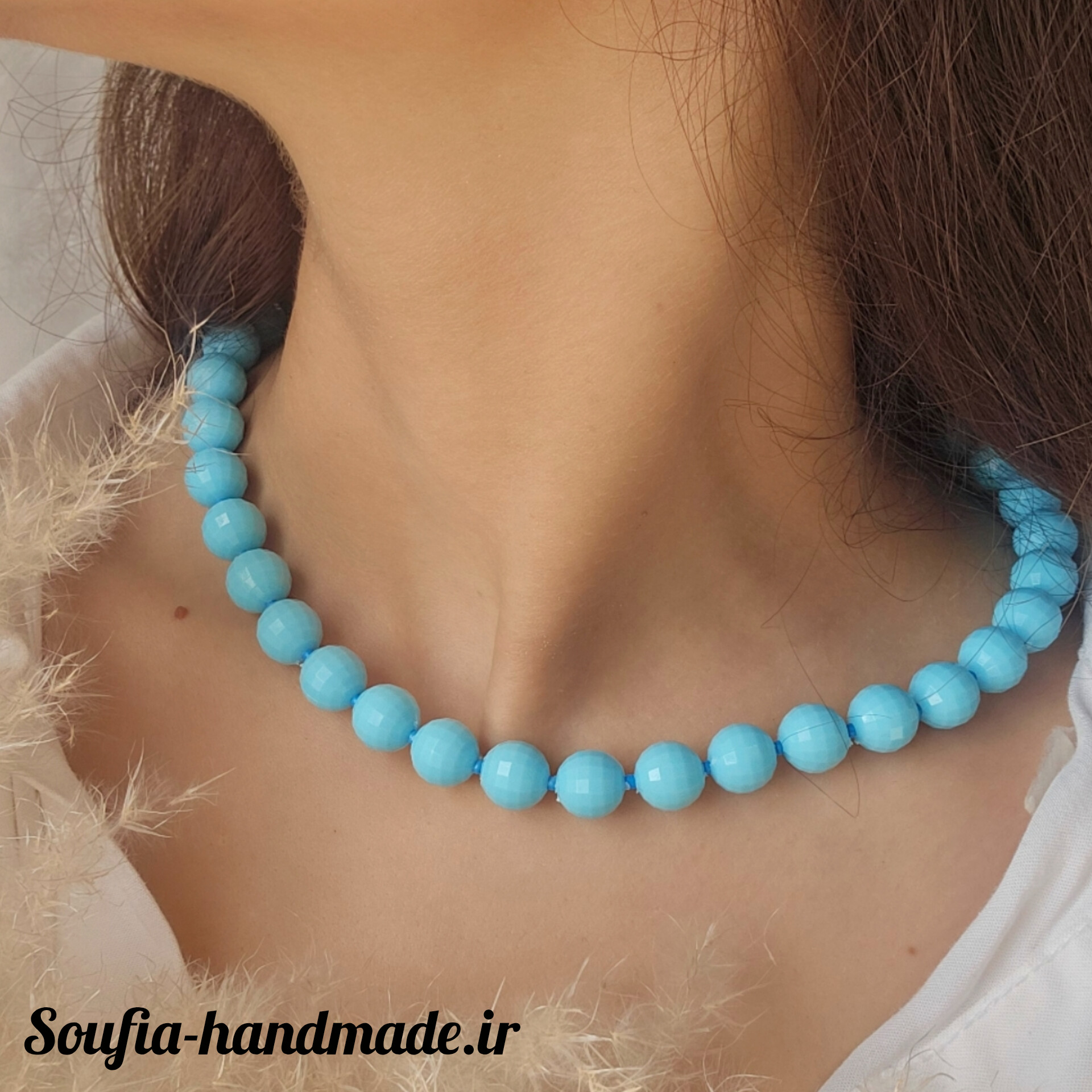 گردنبند  مهره ای آبنباتی/پاستیلی آبی آسمانی