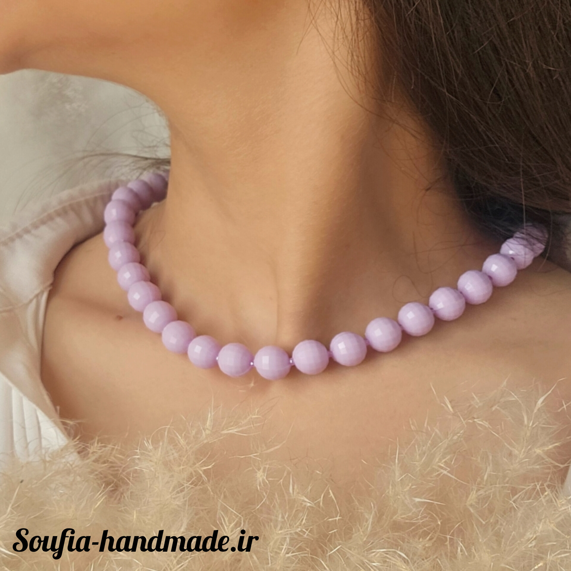 گردنبند آبنباتی پاستلی یاسی رنگ تابستانه